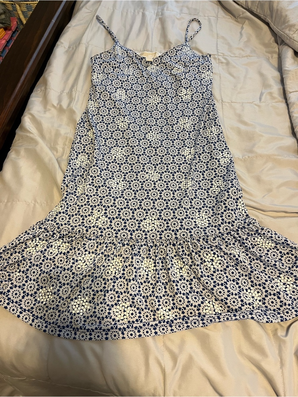Michael Kors Blue and White Floral Eyelet Mini Dress